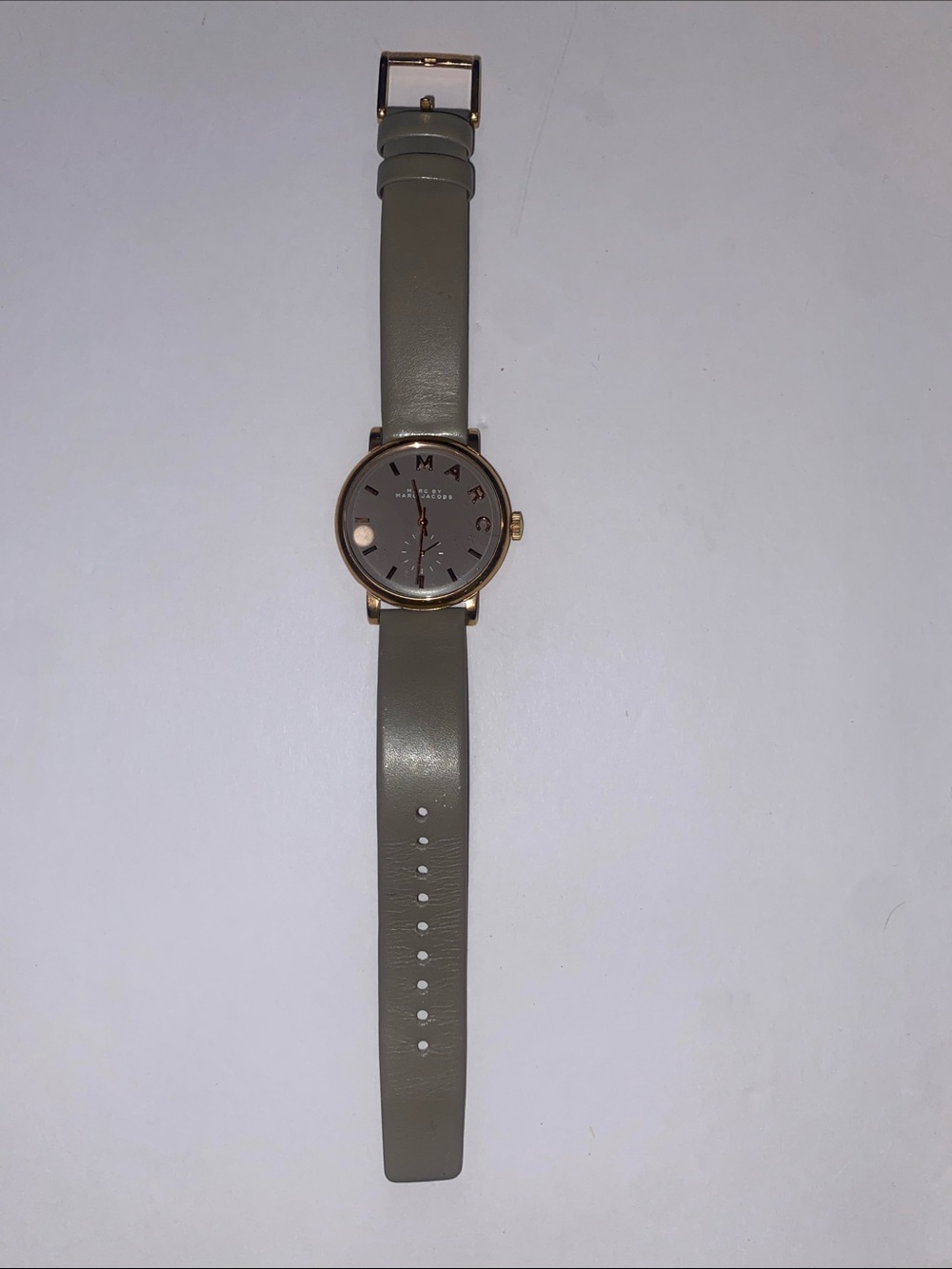 Marc Jacobs Olive Gray Leather Strap Watch with Rose Gold Case